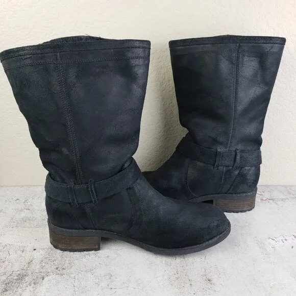 UGG Silva Moto Boots Leather Nubuck Harness Zip Slouchy Snakeskin size 9 EU 40 - Picture 7 of 15